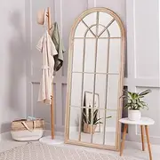 Furb Arch Window Mirror, Full Length Floor Mirror, Free Standing, Wood Frame, Shatterproof Tempered Glass, 180x80cm (Natural)