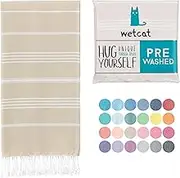 WETCAT Turkish Beach Towel Oversized 38x71 100% Cotton Sand Free Quick Dry Towel Extra Large Turkish Towel Light Travel Towel for Adults Beach Gifts Beach Accessories - Beige