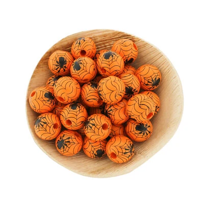 Spacer Wooden Beads 16mm - Orange Spider Web - 10 Beads - BD1260