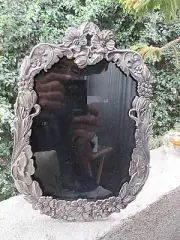 COLLECTIBLE 1892 ANTIQUE HUDSON PEWTER HIBISCUS PICTURE FRAME EASEL STAND FINE