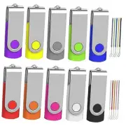64GB Flash Drive 10 Pack, USB 2.0 Thumb Drive Bulk Pen Drive Metal Swivel