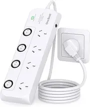 One Beat Power Board Surge Protector with Individual Switch,Power Strip with 4 AC Outlets, 1.2M Extension Cord 350 Joules Powerboard,Extension Board Wall Mount for Home,Dorm Room and Office