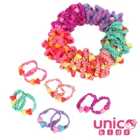 在飛比找momo購物網優惠-【UNICO】韓國兒童亮系糖果色100條綁髮髮圈-花邊愛心(