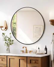 Round Mirror, 24 Inch Circle Mirror, Black Metal Frame round Mirror for Wall, ro