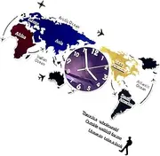 BESPORTBLE Retro 1 Set World Map Wall Clock Wooden Photo Frame Office Wall Clock World Travel Map Clock Night Light Wall World Clocks for The Wall 3D Small Child Large Acrylic Craft Clock