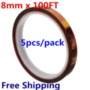5pcs 8mm*100FT 3D Sublimation Kapton Tape Heat Press Print Resistance Proof Tape