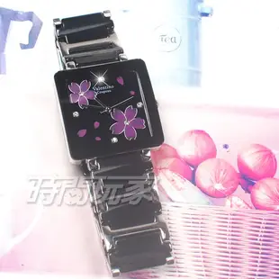 valentino coupeau范倫鐵諾 櫻花 鑲鑽 方形男錶 防水手錶 不銹鋼 陶瓷錶 黑色 V61223黑紫大