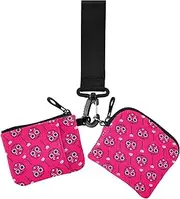 [Amooorous] Fluorescent Peach Skull Bones Dual Coin Purse Credit Card Holder Wallet Slim Portable Coin Purse Wallet Bag with Wristlet Strap for Lady 2 Packs, Fluorescent Peach skull bones, 1 size, Casual