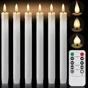 [Neween] Rechargeable Flameless Taper Candles, LED Candlesticks Flickering, Battery Operated Candles with Remote Timer Replacement Light Head for Home Wedding Christmas Decor, 6 Pcs, White