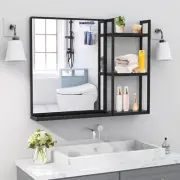 Bathroom Mirror with Storage Shelf 31 x 24.4 Inch Modern Rectangle Black Wall Mi