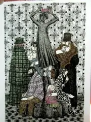 Edward Gorey Art Postcard - Illustration Taking Notes 4"T X 6"W