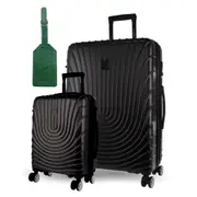 2pc Pierre Cardin Large Hard-Shell Suitcase & Cabin Set Luggage Tag Black