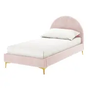 Camryn Single Velvet Kids Bed - Soft Pink
