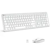 Wireless Keyboard and Mouse, GK08 White Keyboard Mouse Combo, Ergonomic, Quie...