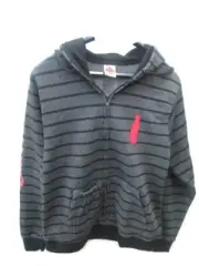 Coca-Cola Black Striped Fleece Sweatshirt Hoodie Red Logo and Bottle Large