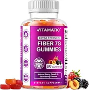 Vitamatic Prebiotic Fiber Gummies for Adults - 7G Fiber Extra Strength - Zero Sugar Added - 60 Pectin Based Gummies - Digestive Health & Regularity Support