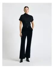 [Cue] Ink Soft Viscose Draped Fold Neck Top in Blue