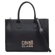 Roberto Cavalli Class Modena Black Vegan Leather Tote Bag 16 x 12 x 5 New