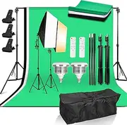 Abeststudio Photo Studio Background System + Bi-Color Dimmable 2X 85W Softbox Continuous Lighting Kit with Black White Gray Green Screen Backdrop Cloth for Portrait Product Photography Video Shooting
