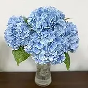 ZooeyRoose 3 pcs Light Blue Artificial Hydrangea Flowers 21" Lifelike Fake Large Real Touch Hydrangea Blue Flower for Wedding Decoration Bride Bouquet Floral Home Decor Table Centerpieces