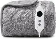 Dreamaker Luxury Faux Fur Electric Heated Throw Blanket 160x120cm Heating Rug Reversible Coral Fleece Plush Snuggle Overheat Protection LED Display 9 Heat Settings Detachable Controller - Silver