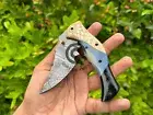 Handmade Folding Knife , Pocket Knife Brass + Bufflo Horn Handle Free Cover