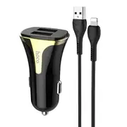 18W 3.4A Portable QC3.0 Dual USB Car Charger with 8 Pin Charging Cable (Black)