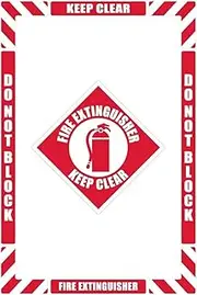 NMC Fire Extinguisher Keep Clear Walk-On Floor Marking Kit with Textured Non-Slip Surface, Configurable (Includes 12 X 12 Center Floor Sign and Marking Strips with Corner Angles), WFK07