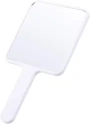 CoehaopikeCute Handheld Vanity Mirror in Square Design - Compact and Vintage Style Hand Mirror for Desk - Ideal for Self Haircuts Cosmetics and Barber Use Durable ABS Mini Mirror (White)