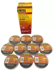 10 Rolls Scotch 3m Red Electrical Tape 35 Vinyl Color Coding 3/4"x66'