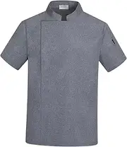 [Tadill] Chef Coat, Men Women Chef Clothing, Short Sleeve Top, Waiter Waitress Apparel, Breathable Executive Chef Jacket Uniform for Food Service, Gray, L