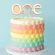 Rainbow Cake Topper "One", Pink Design, Wooden RainbowCake Topper for Baby's First Birthday Party Decoration, Suitable for Rainbow Themed Parties - Cake Smashing Photo Props