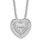 Sterling Silver Brilliant Embers Rhodium-Plated 38 Stone 18 Inch Micro Pav Cz Heart Necklace With 2 Extender