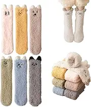 [Yienning] 6 Pairs Fuzzy Socks, Soft Cozy Fluffy Slipper Winter Warm Cartoon Plush Socks Coral Velvet Sleeping Socks for Womens Girls
