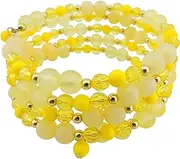 [Coiris] Multi Layers Statement Yellow Beaded Bracelet Adjustable Strand Bangle Bracelet for Women