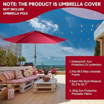 Patio Umbrella Top Canopy Replacement Cover ONLY fit 7.5' 8 Rib Outdoor Umbrella