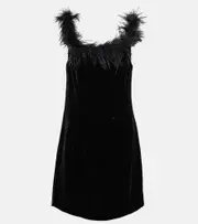 [Rixo] Rixo Lena feather-trimmed velvet minidress AU 16 black