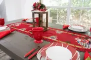 Santa Claus Christmas Trees Red Table Runner (16"x53")