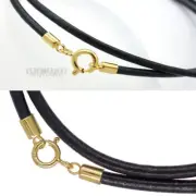 Gold Plated Sterling Silver Round Genuine Leather Cord Necklace w/ Spring Clasp