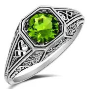 1CT Natural Peridot 925 Solid Sterling Silver Art Deco Ring Jewelry Sz 6 XB3