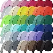 Windyun 36 Rolls Heavy Cotton Webbing 118.8 Yard 36 Color Mixed Polyester Cotton Webbing Strap Tote Bags Leash Straps for Making Bag Handles, Cloth Belt, Crafts Outdoor Accessories Supplies