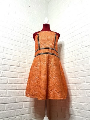 PrettyLittleThing Orange Lace Mini Dress Women’s Size 12 NWT