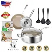 Versatile 7-Piece Nonstick Pan Set with Induction Fry Pans and Silicone Utensils