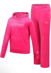 New Balance Girls 2pc Zip Hoodie Velour Pant Set, Pink Size 10/12, New With Tags