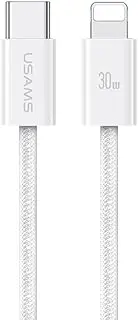 USAMS Quality High Density Braided USB Type C to Lightning Cable 30W for iPhone Pro Max 14 13 12 11 Mini PD Fast Charging Cable for iPad 1.2M (White)