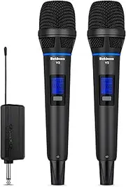 BEKBOES Rechargeable Dual Wireless Handheld Microphone, 328ft UHF Microphone Handheld Dynamic Wireless Mic, 100m Cordless UHF Mic for Singing, DJ, Karaoke, Wedding, Party, Speech, Church, V2