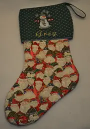 Christmas Stocking 18" Santa Claus Snowman Embroidered Personalized "Greg"