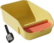Folpus Cat Litter Box for Indoor Cats with Scoop Container Pet Supplies Semi Closed Tall with Frame Open Top for Kitty Small Animals, Yellow