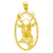 14K Gold Oval Framed Deer Head Pendant