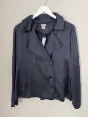 NWT - Chico’s Double-Breasted Washer Jacket Navy Women’s Size 2 (12-14) Large